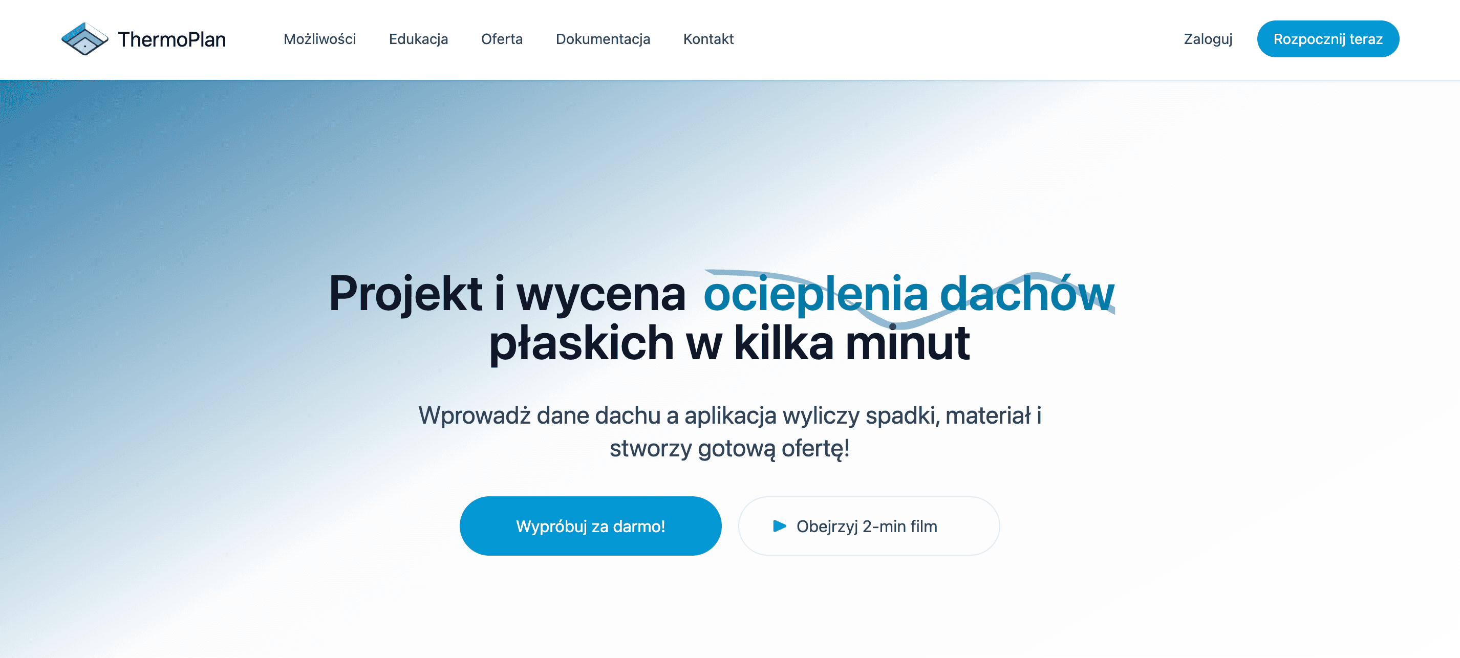 Widok strony głównej thermoplan.app